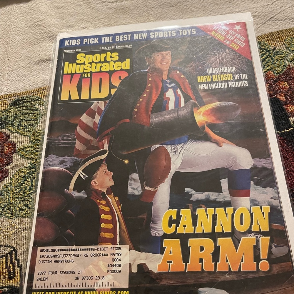 DREW BLEDSOE RARE COVER POSTER SPORTS ILLUSTRATED FOR KIDS SI 1998 MAG NO CARDS